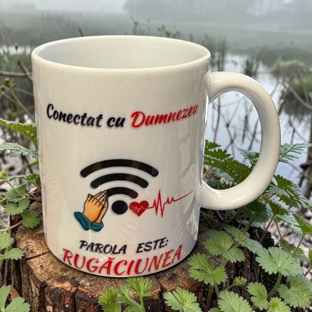 Cană motivațională – „Conectat cu Dumnezeu” &  „Isus sună…”  