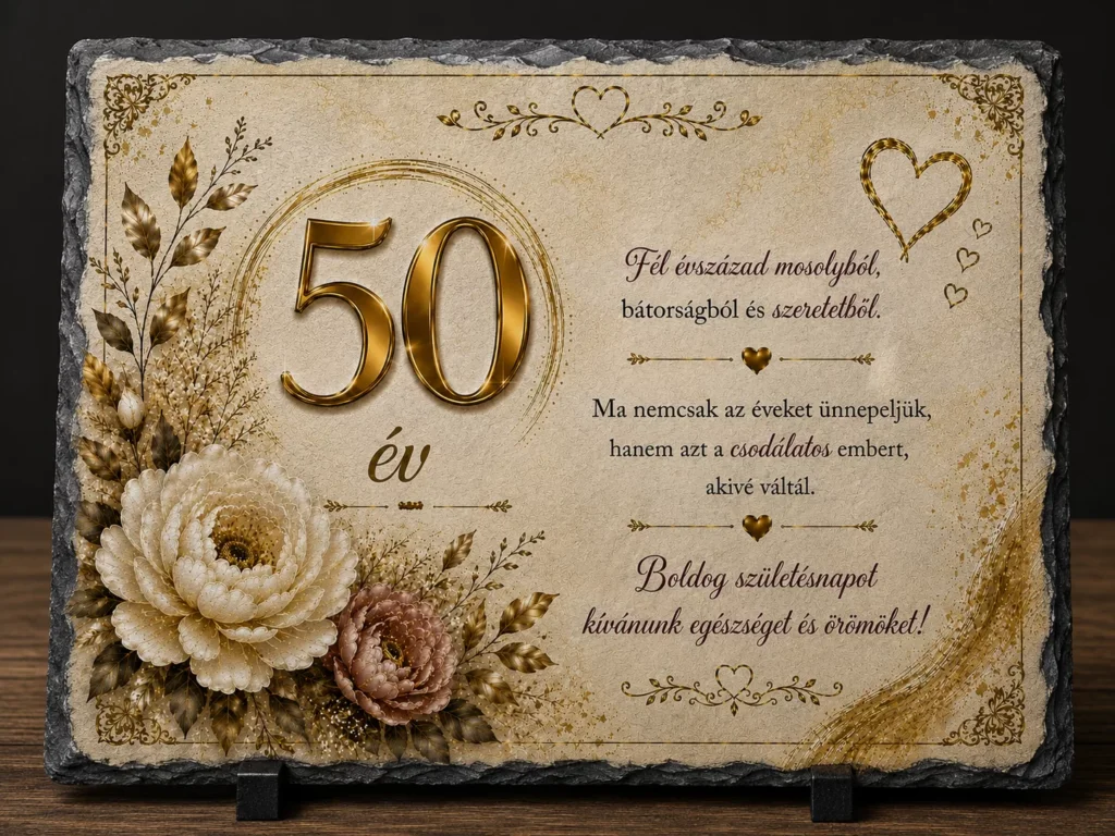 Placă ardezie – 50 de ani de viață –  în limba maghiară