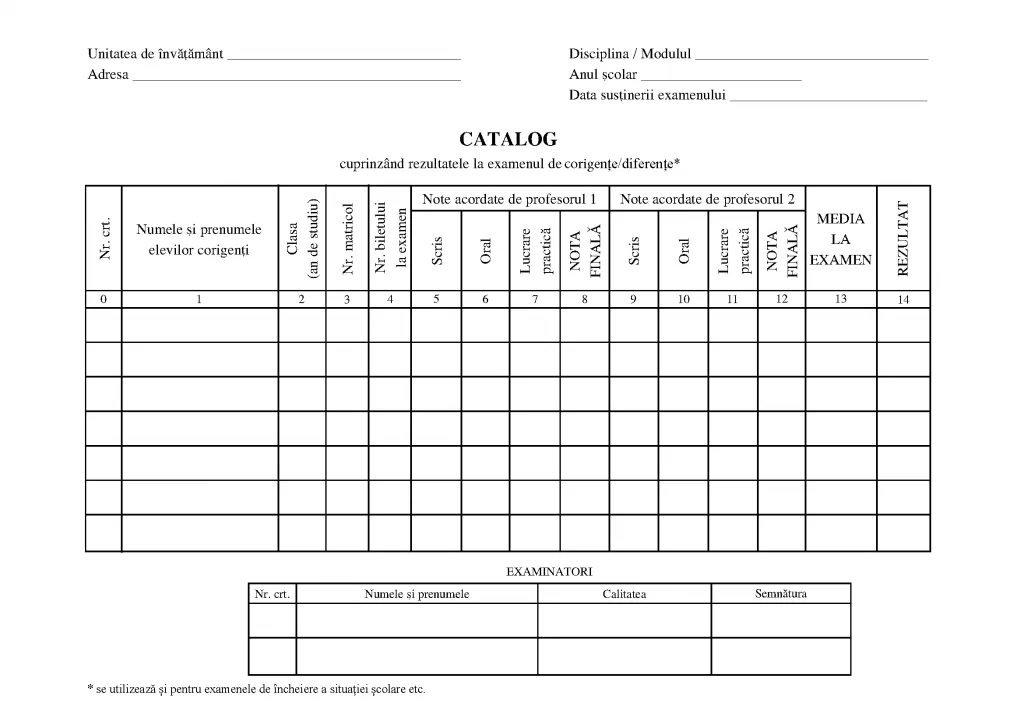 Catalog examen corigenţe/diferenţe
