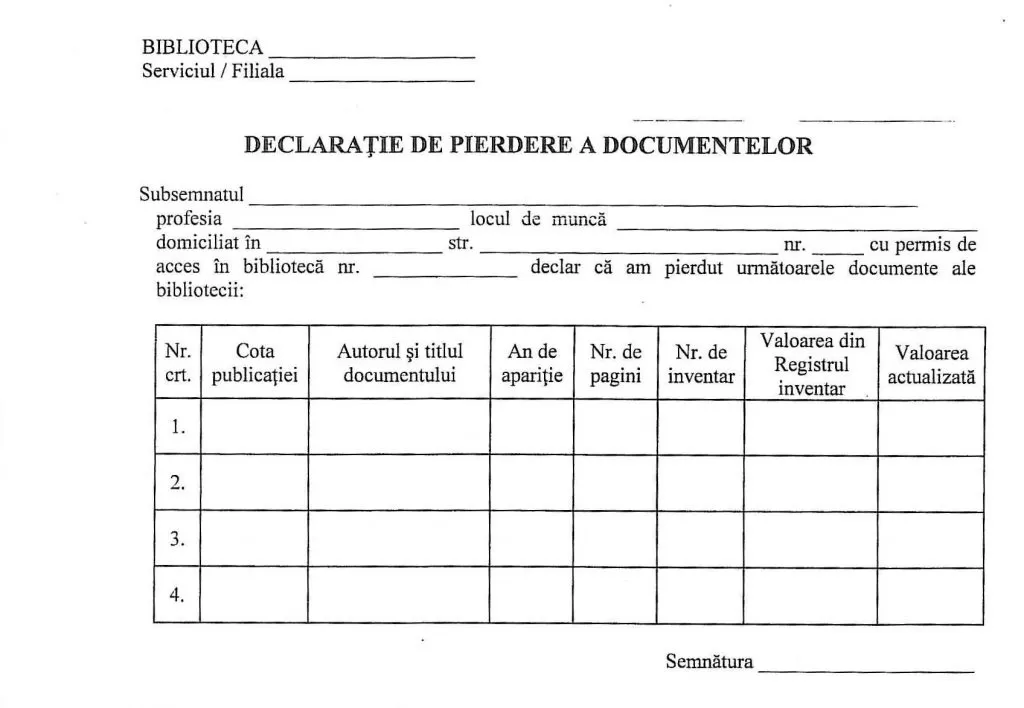 Declaraţie de pierdere a documentelor