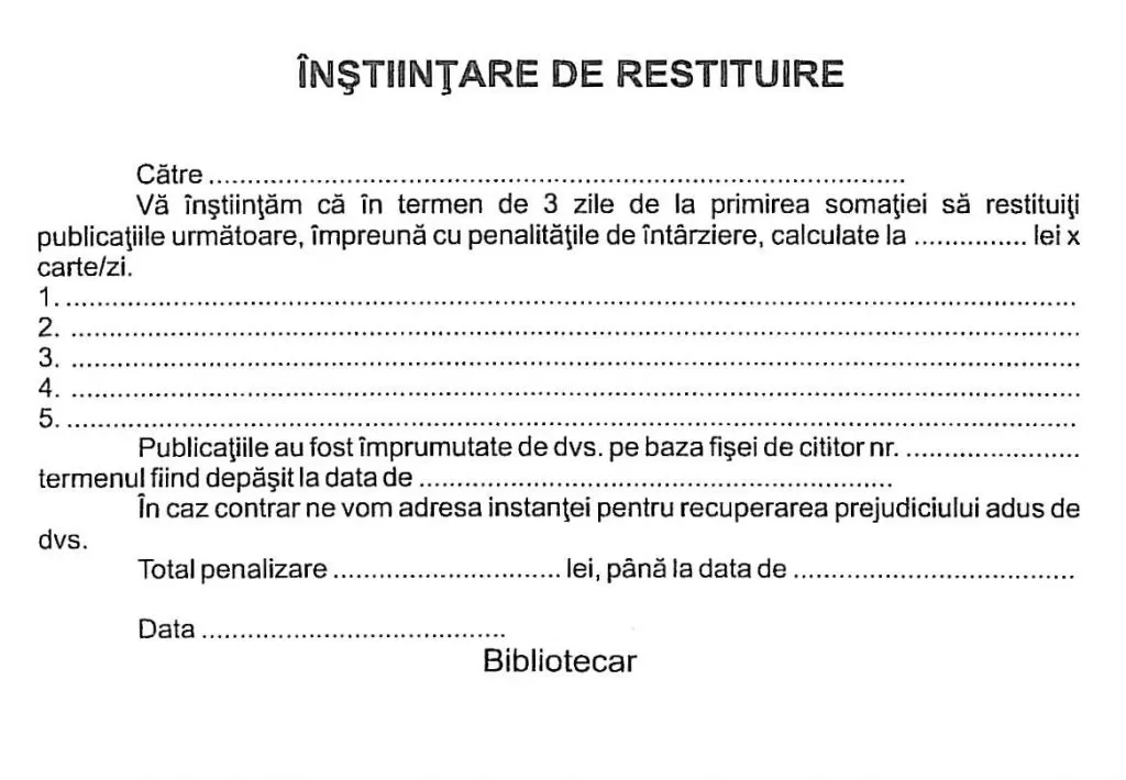 Înştiinţare de restituire