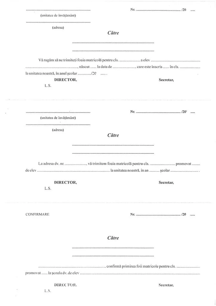Scrisoare de solicitare a foii matricole