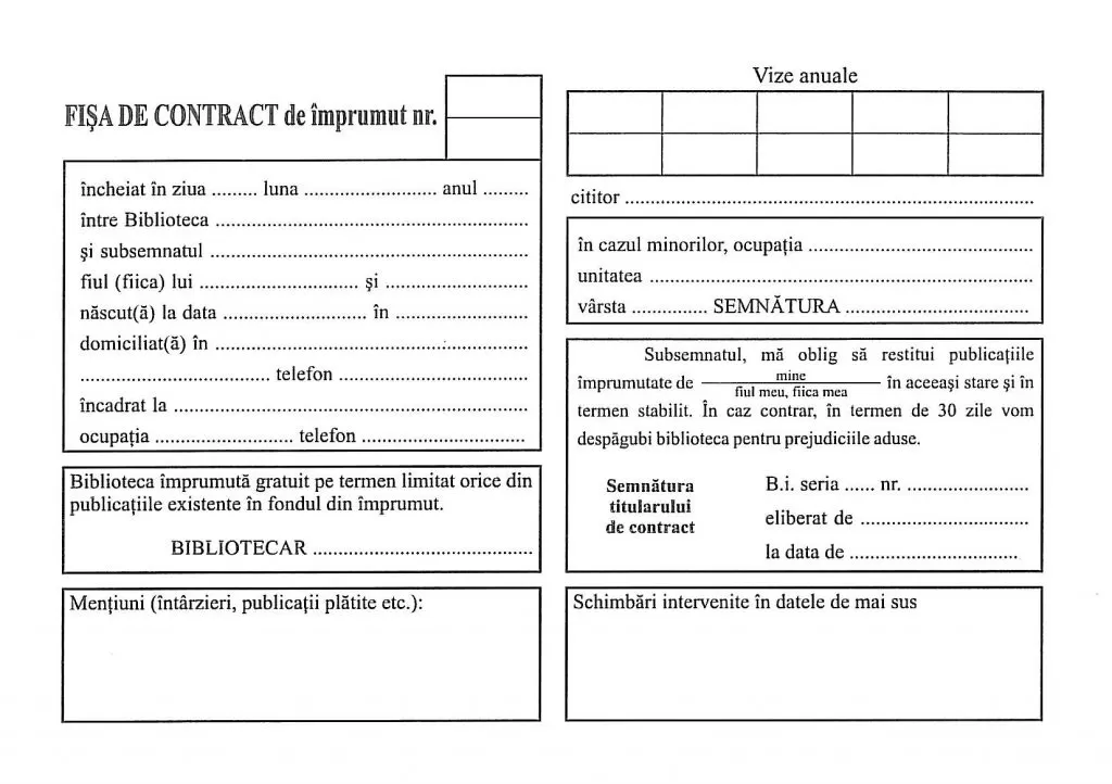 Fişa contract de împrumut