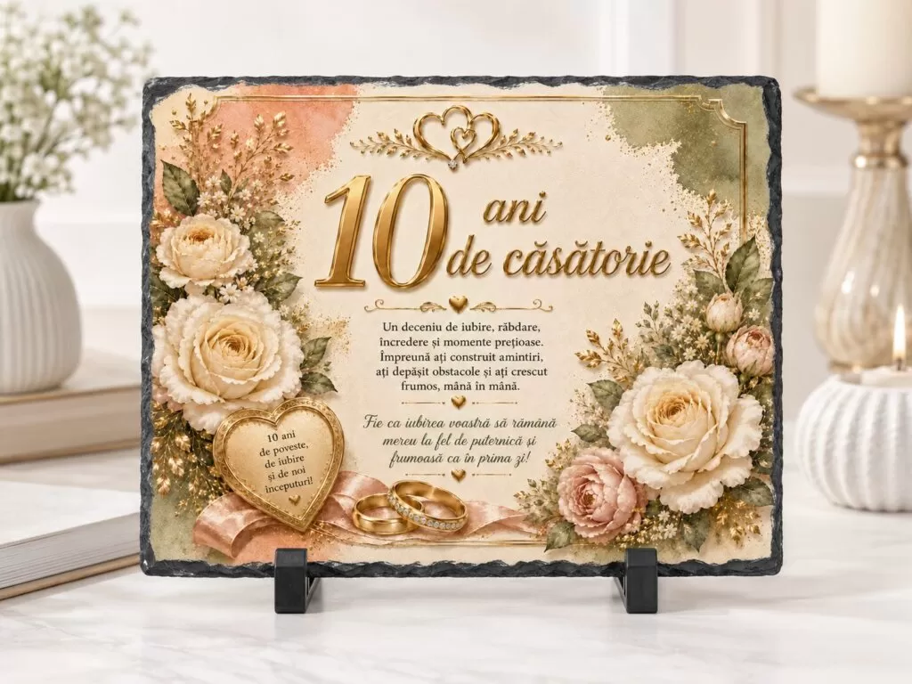 Placă ardezie – 10 ani de căsătorie – Cadou Elegant pentru Aniversarea Căsătoriei