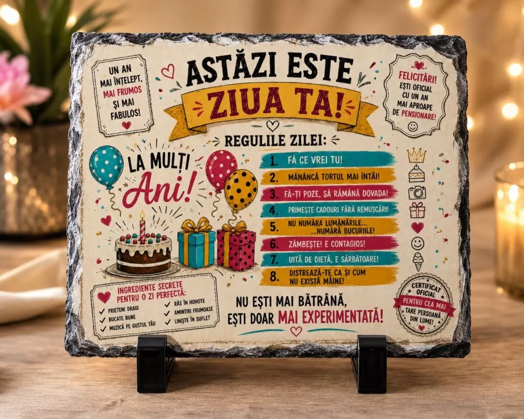 Ardezie Personalizată – „Astăzi este ziua ta!” – Cadou Amuzant de Zi de Naștere (F)