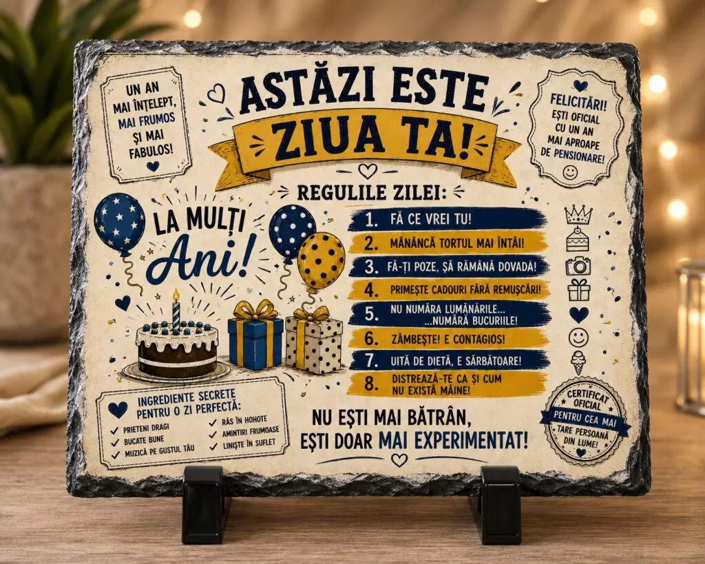 Ardezie Personalizată – „Astăzi este ziua ta!” – Cadou Amuzant de Zi de Naștere (M)