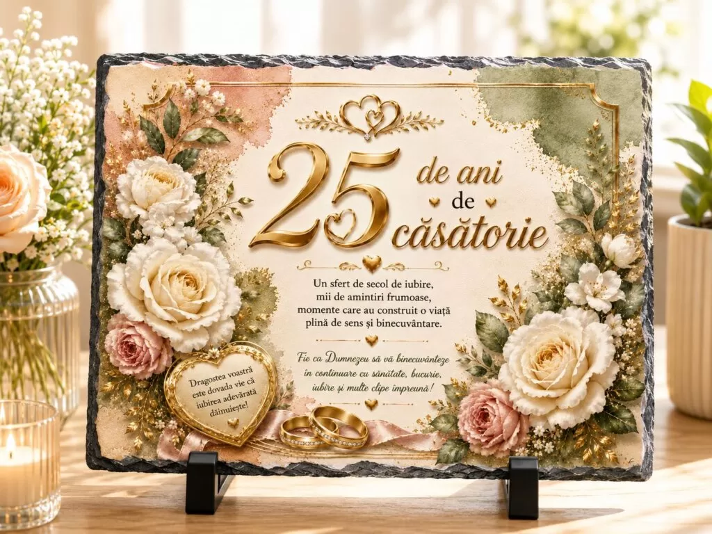 Placă ardezie – 25 de ani de căsătorie – Cadou Elegant pentru Aniversarea Căsătoriei