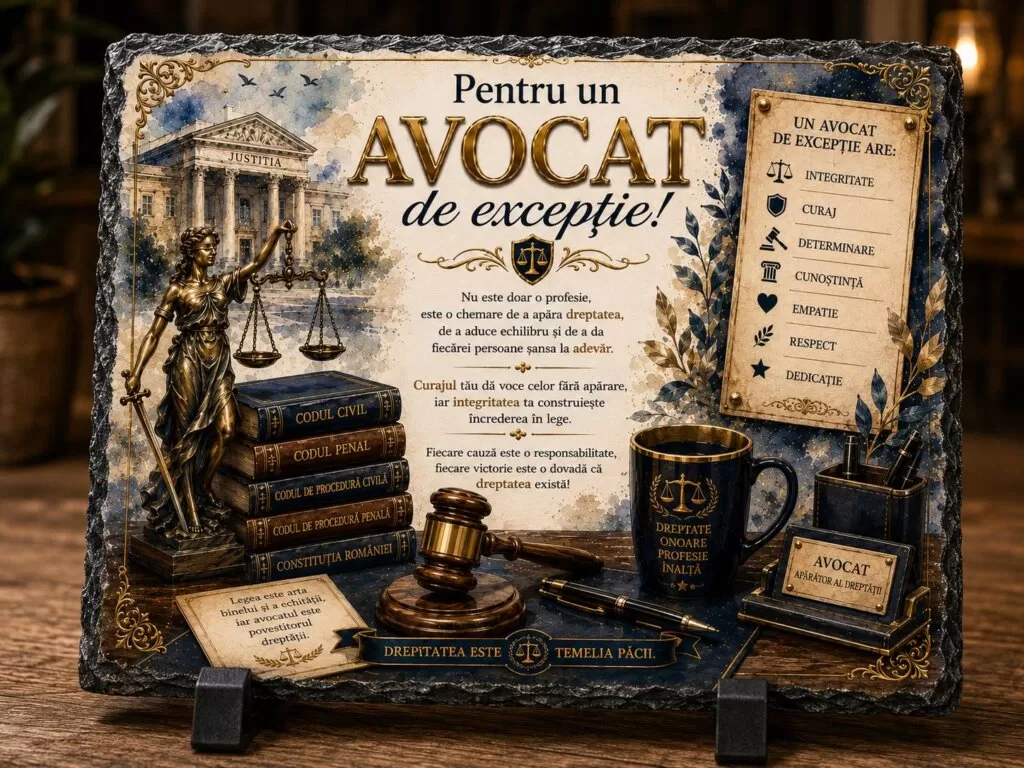 Ardezie Personalizată – „Pentru un Avocat de Excepție” – Cadou pentru avocați