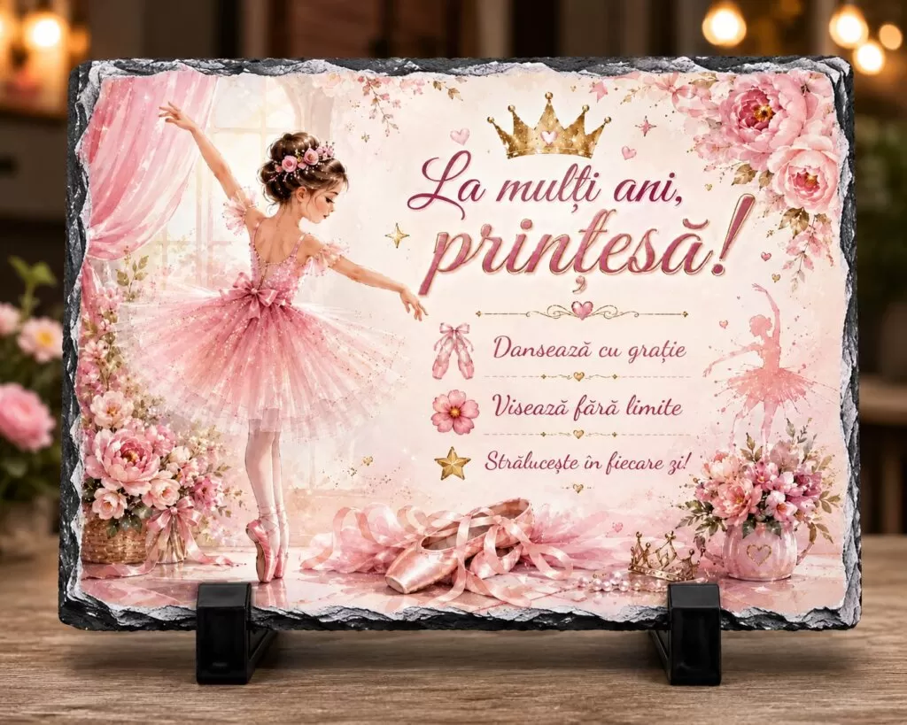Ardezie Personalizată –„La mulți ani, Prințesă!” Balerină – Cadou pentru Fetițe