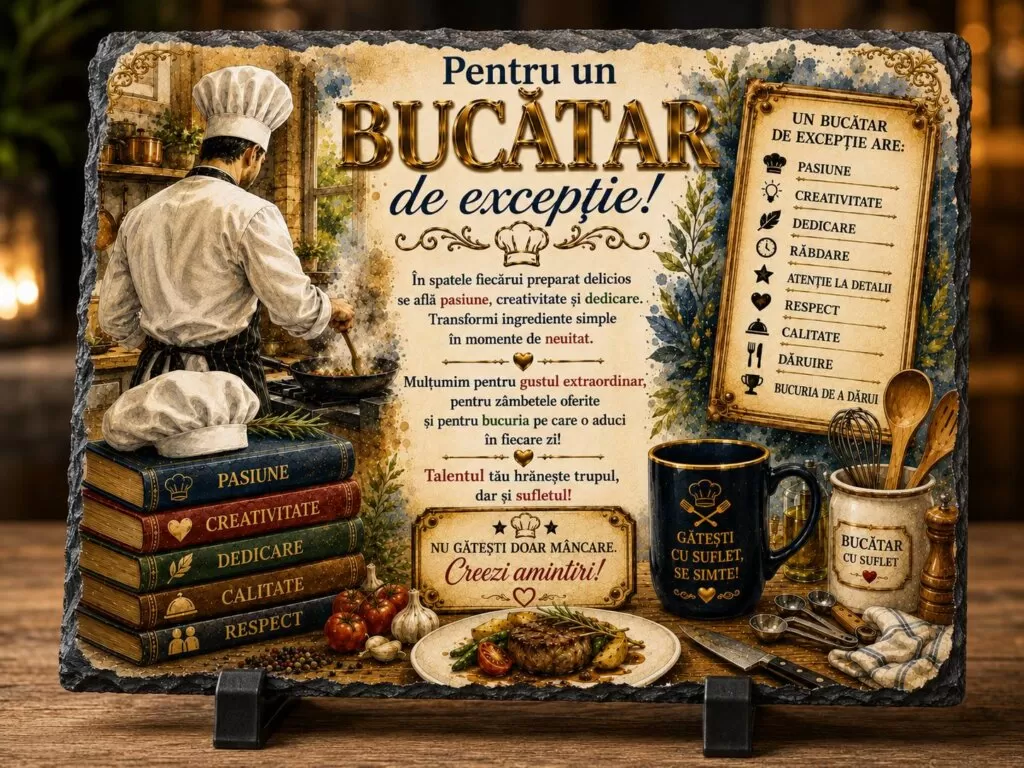 Ardezie Personalizată – „Pentru un Bucătar de Excepție” – Cadou pentru bucătari