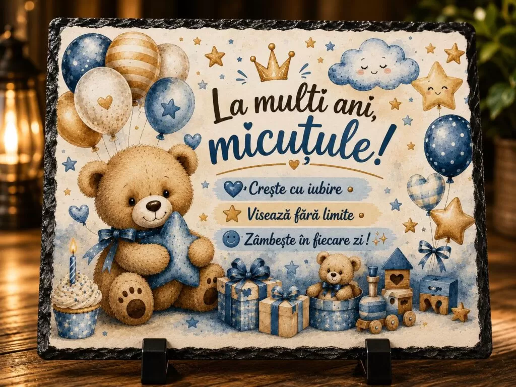 Ardezie Personalizată – „La mulți ani, Micuțule!” – Cadou pentru Băieți