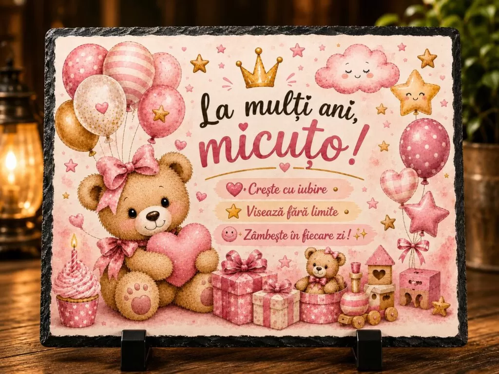 Ardezie Personalizată – „La mulți ani, Micuțo!” – Cadou pentru Fetițe