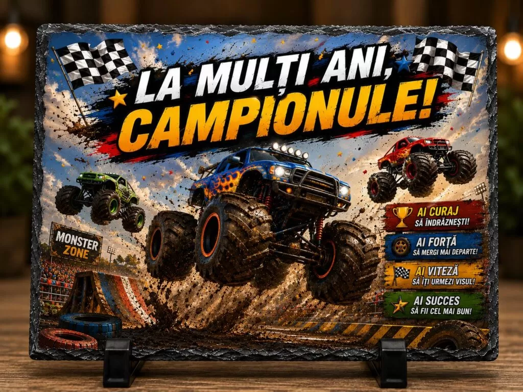Ardezie Personalizată –„La Mulți Ani, Campionule!” – Monster Truck