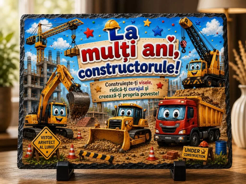 Ardezie Personalizată –„La mulți ani, Constructorule!” – Cadou pentru Băieți