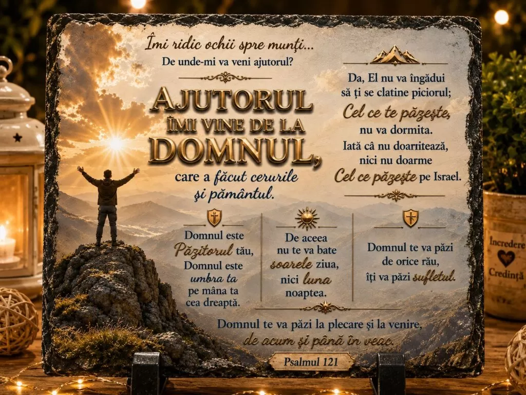 Placă ardezie creștină – „Ajutorul meu vine de la Domnul” –  Cadou creștin cu verset biblic