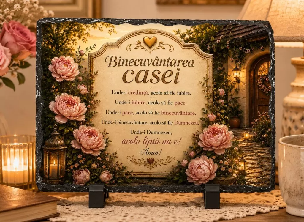 Placă ardezie creștină -Binecuvântarea Casei –  Cadou pentru casă nouă
