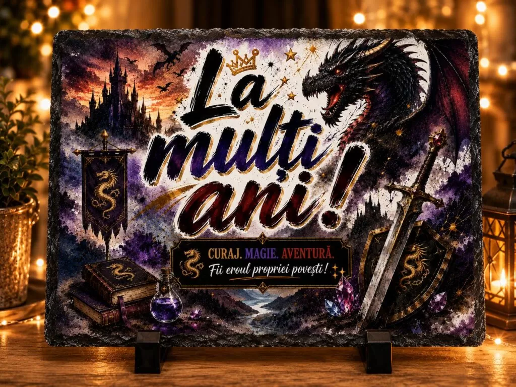 Ardezie Personalizată –„La Mulți Ani!” – Dragon Fantasy