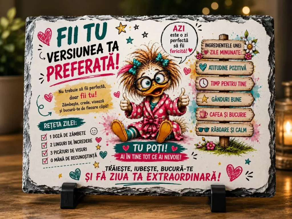 Ardezie Personalizată –„Fii tu versiunea ta preferată!” – Cadou Inspirațional pentru Femei și Adolescente