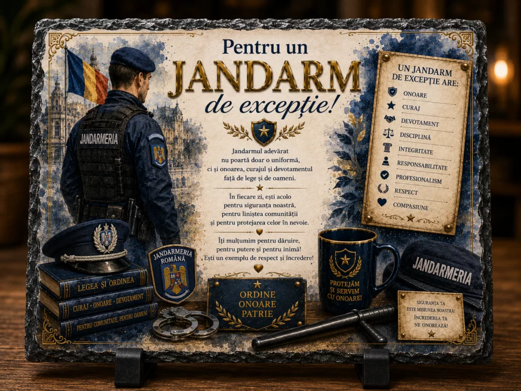 Ardezie Personalizată – „Pentru un Jandarm de Excepție” – Cadou pentru jandarmi