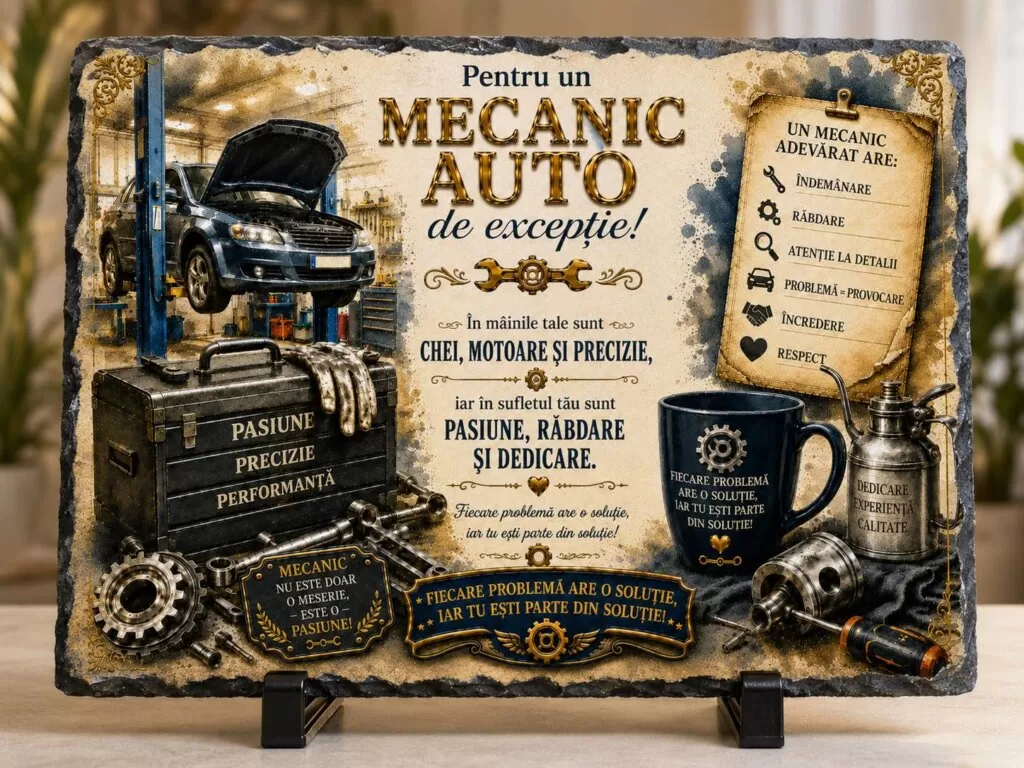 Ardezie Personalizată – „Pentru un Mecanic Auto de Excepție” – Cadou pentru mecanici auto