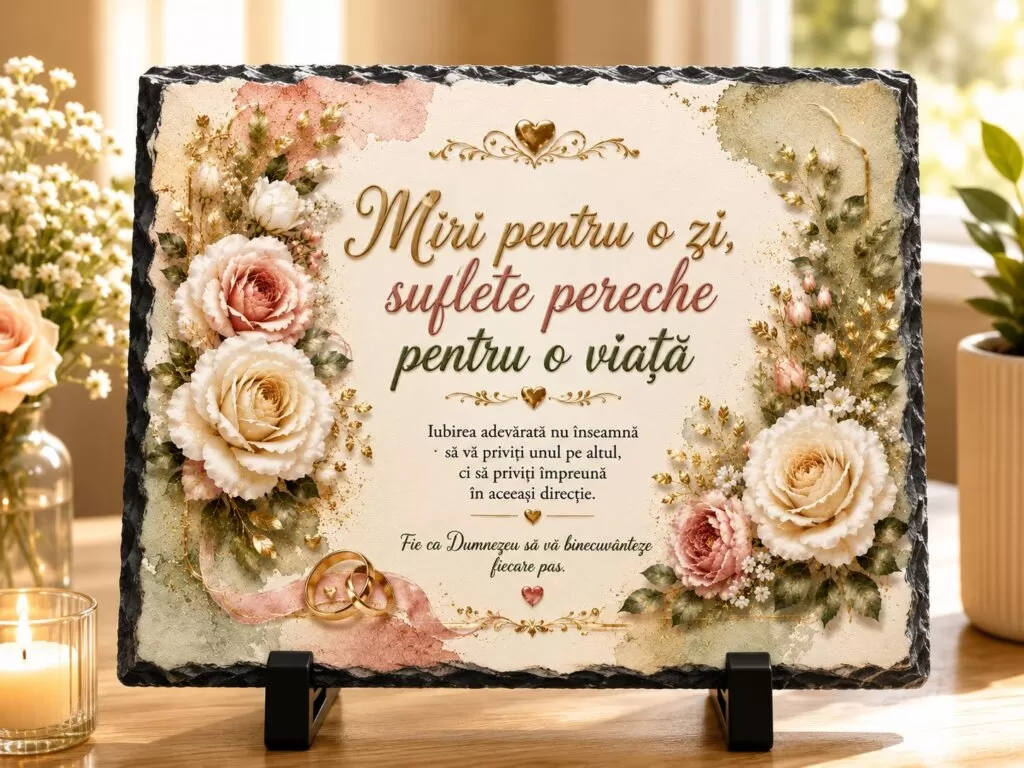 Ardezie personalizată – „Miri pentru o Zi, Suflete Pereche pentru o Viață”- Cadou pentru Miri 