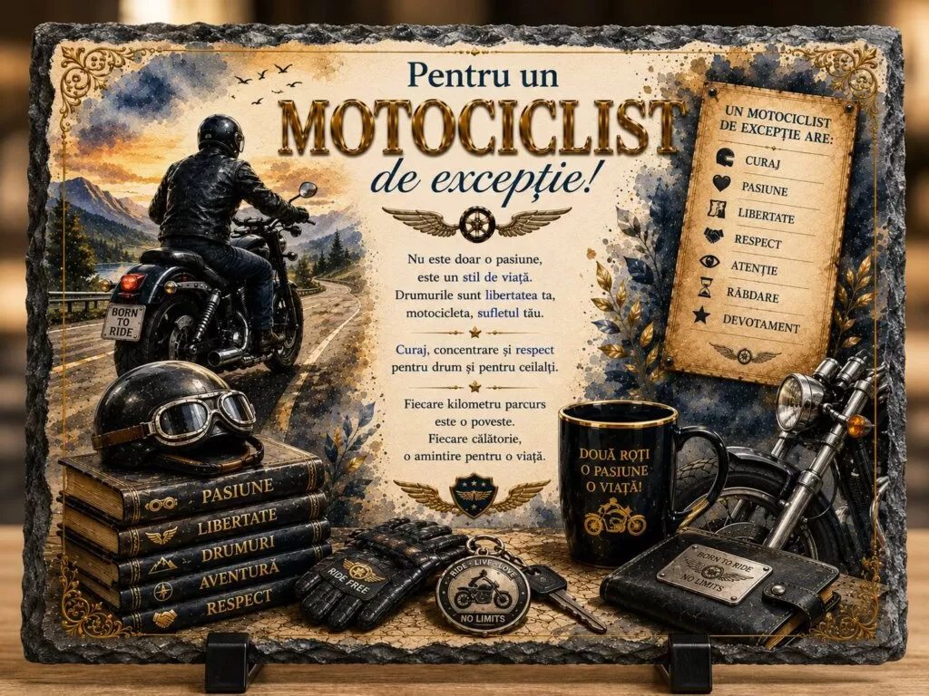 Ardezie Personalizată – „Pentru un Motociclist de Excepție” – Cadou pentru motocicliști