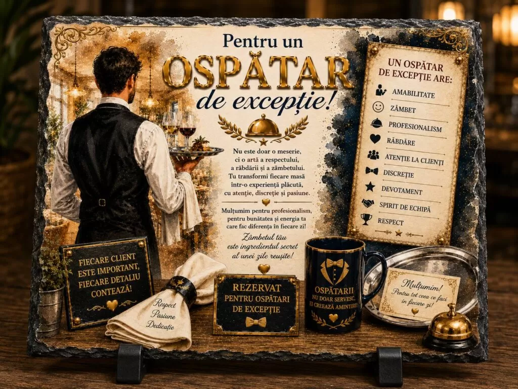 Ardezie Personalizată – „Pentru un Ospătar de Excepție” – Cadou pentru ospătari