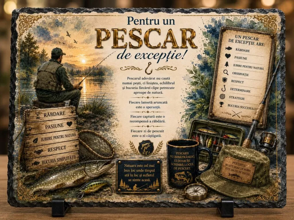 Ardezie Personalizată – „Pentru un Pescar de Excepție” – Cadou pentru pescari