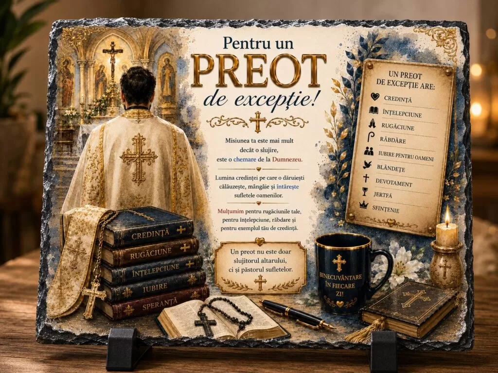 Ardezie Personalizată – „Pentru un Preot de Excepție” – Cadou pentru preoți