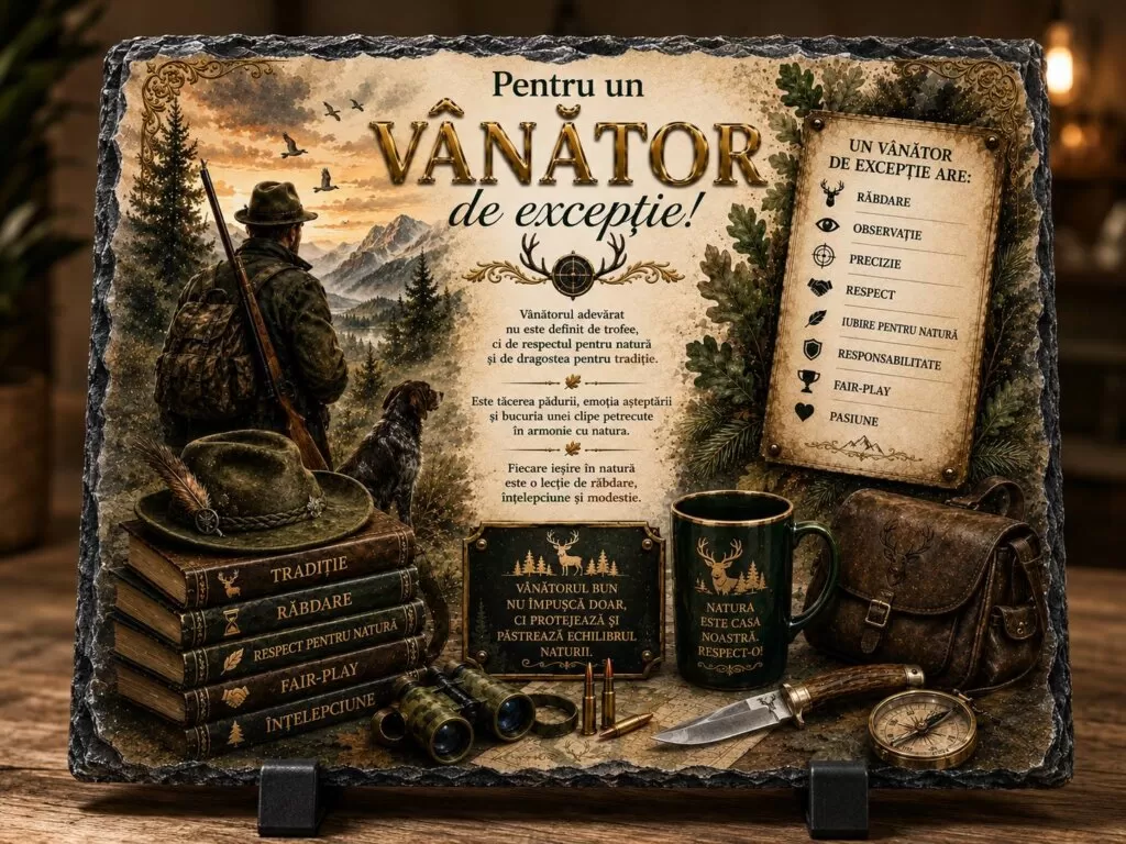 Ardezie Personalizată – „Pentru un Vânător de Excepție” – Cadou pentru vânători