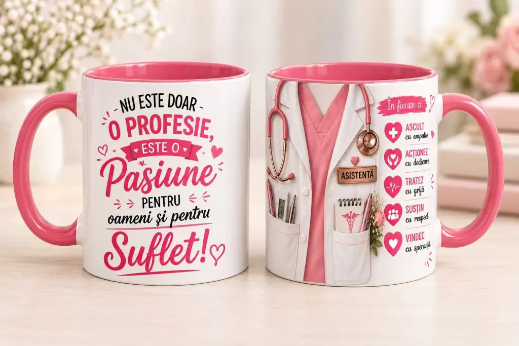 Cană Asistentă Medicală –  „Nu este doar o profesie, este o pasiune pentru oameni și pentru suflet!”