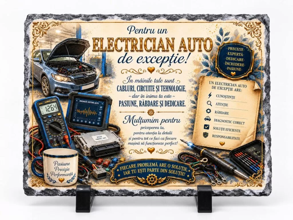 Ardezie Personalizată – „Pentru un Electrician Auto de Excepție” – Cadou pentru electrician auto