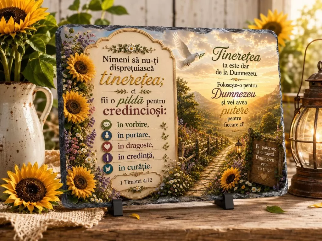 Placă ardezie creștină -„Fii o pildă pentru credincioși” –  Cadou creștin cu verset biblic