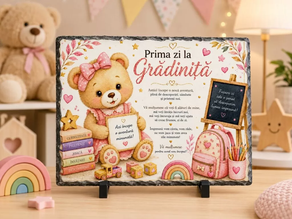 Placă ardezie – Cadou pentru educatoare – Prima Zi de Grupa Mică (fetiță)