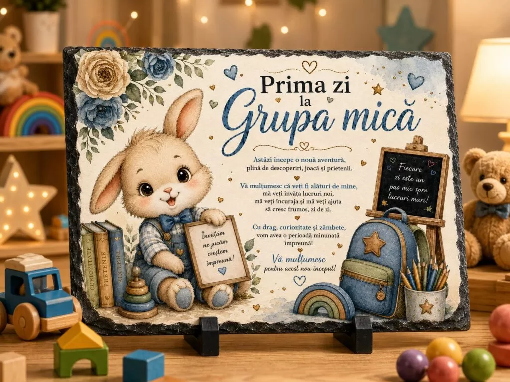 Placă ardezie – Cadou pentru educatoare – Prima Zi la Grupa Mică (băiețel)