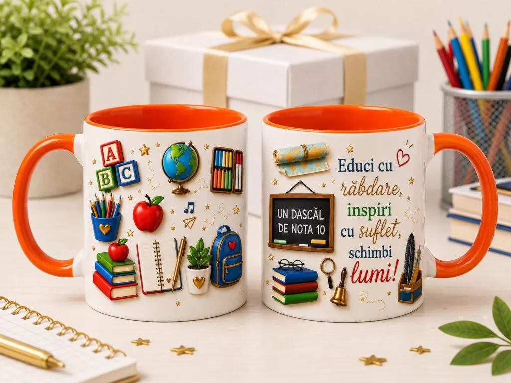 Cană Cadou pentru Dascăl –  Educi cu răbdare, inspiri cu suflet, schimbi lumi!