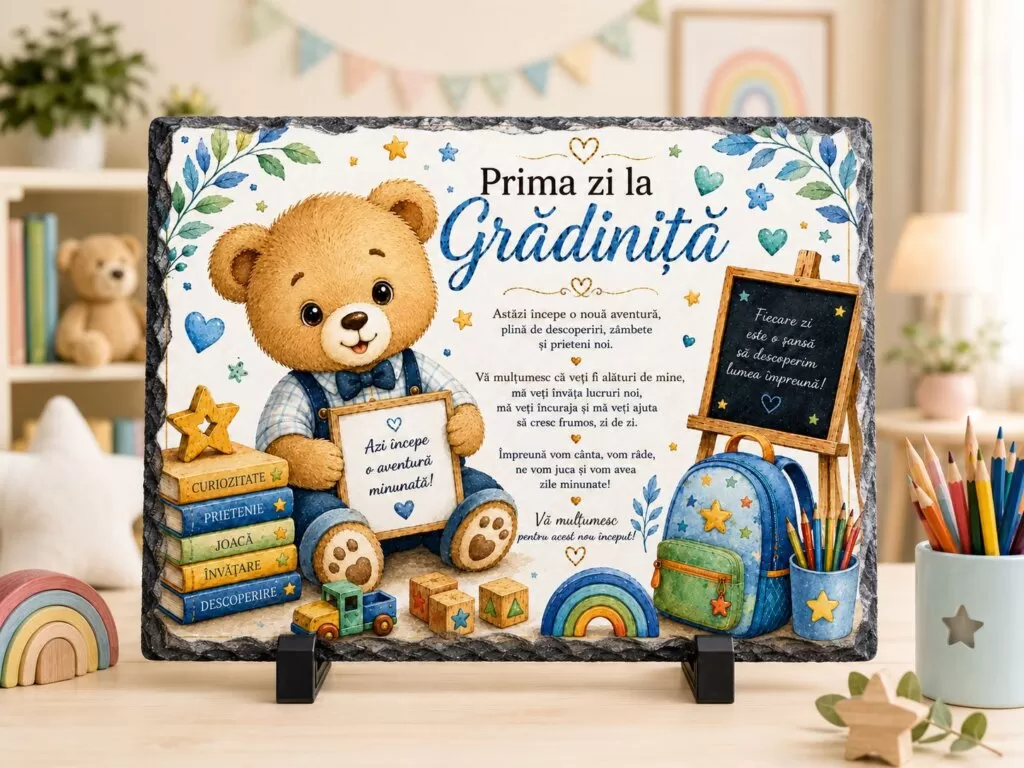 Placă ardezie – Cadou pentru educatoare – Prima Zi de Grupa Mică (băiețel)