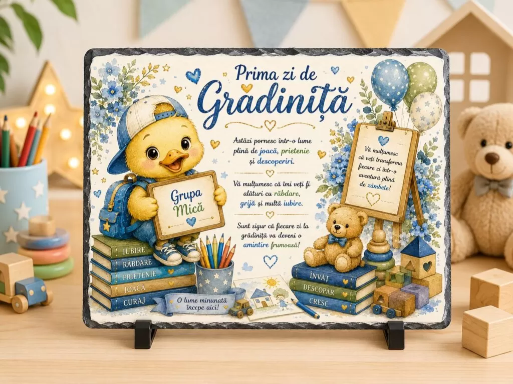 Placă ardezie – Cadou pentru educatoare – Prima Zi de Grădiniță (băiețel)