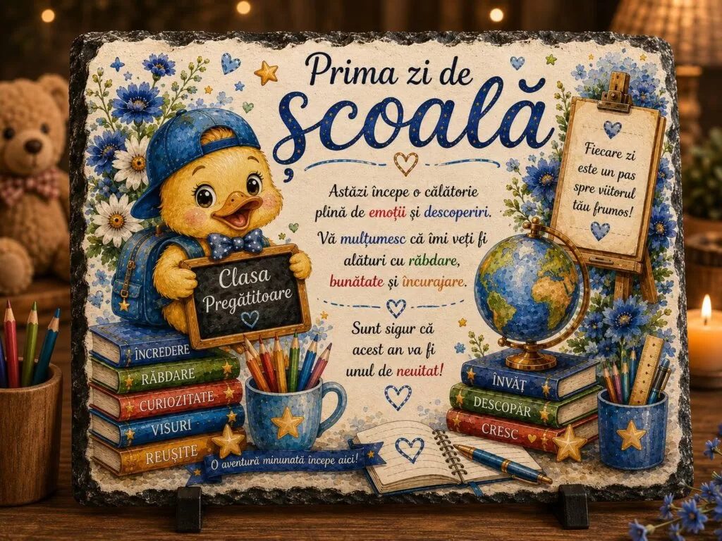 Placă ardezie – Cadou pentru învățătoare – Prima Zi de Școală (băiat)