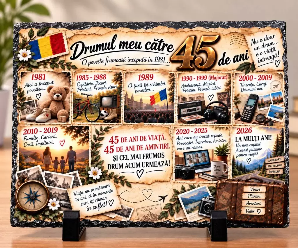 Placă ardezie – Cadou 45 Ani – „Drumul Meu către 45 de Ani”
