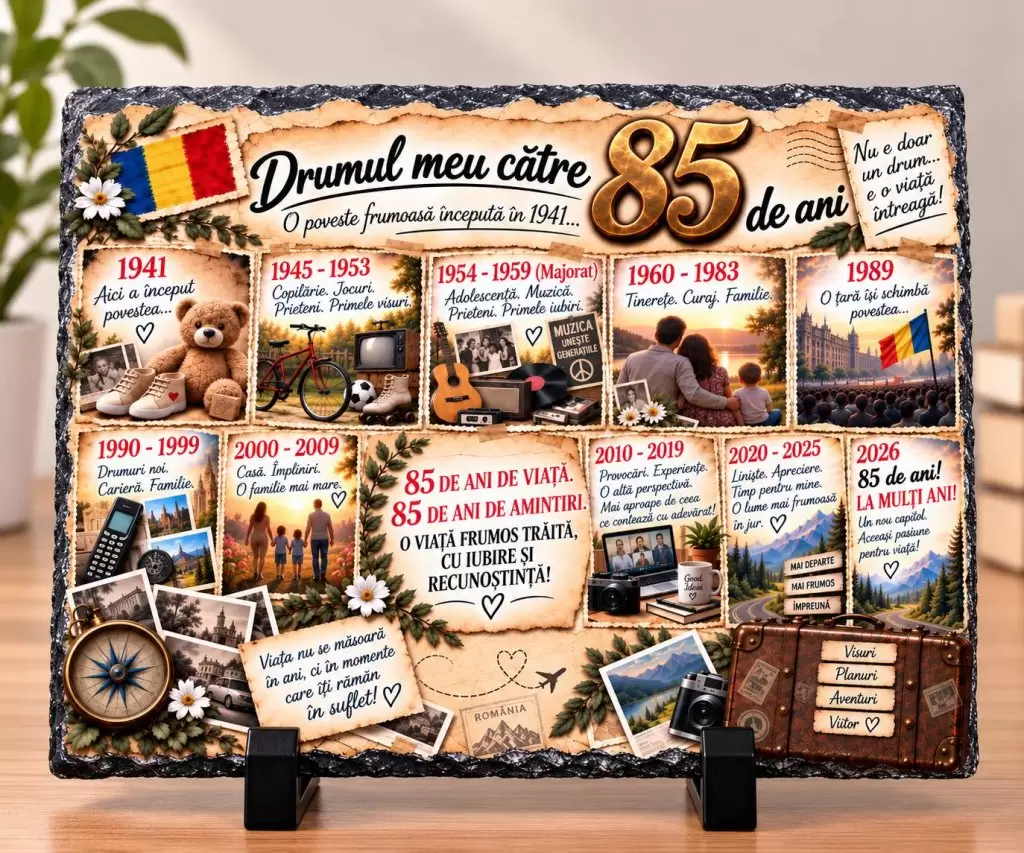 Placă ardezie – Cadou 85 Ani – „Drumul Meu către 85 de Ani”