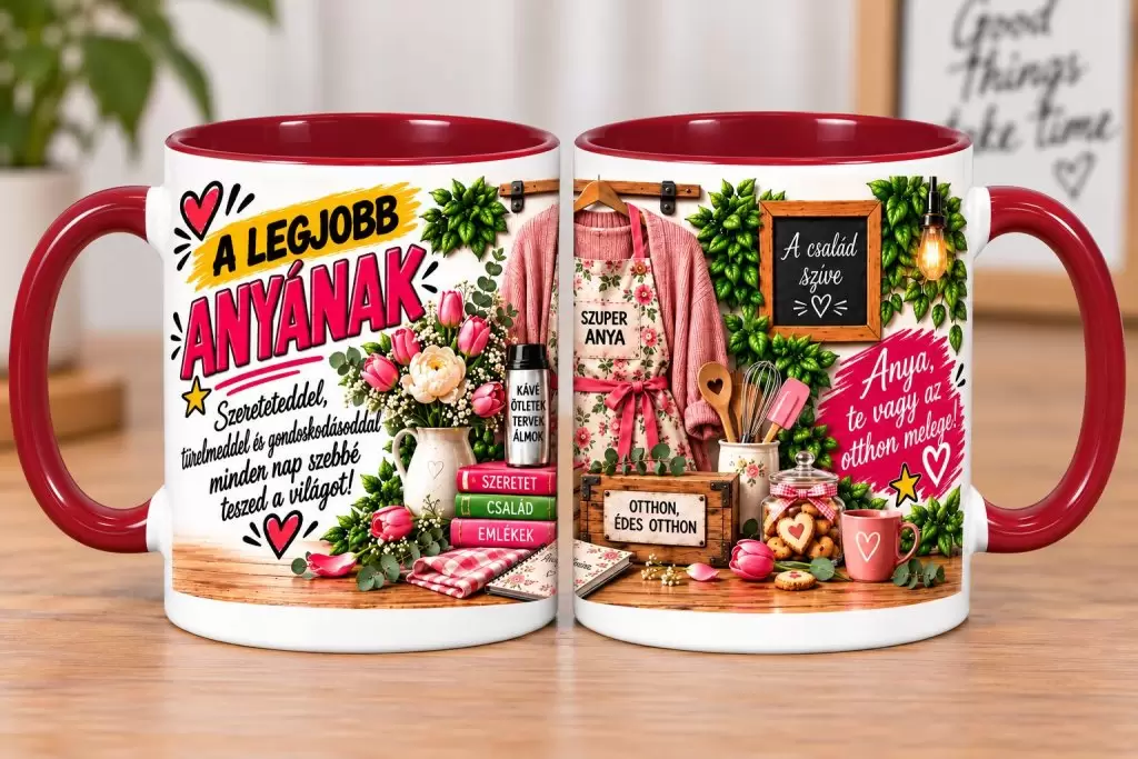 Cană cadou pentru Mamă „A Legjobb Anyának”, Design în Limba Maghiară