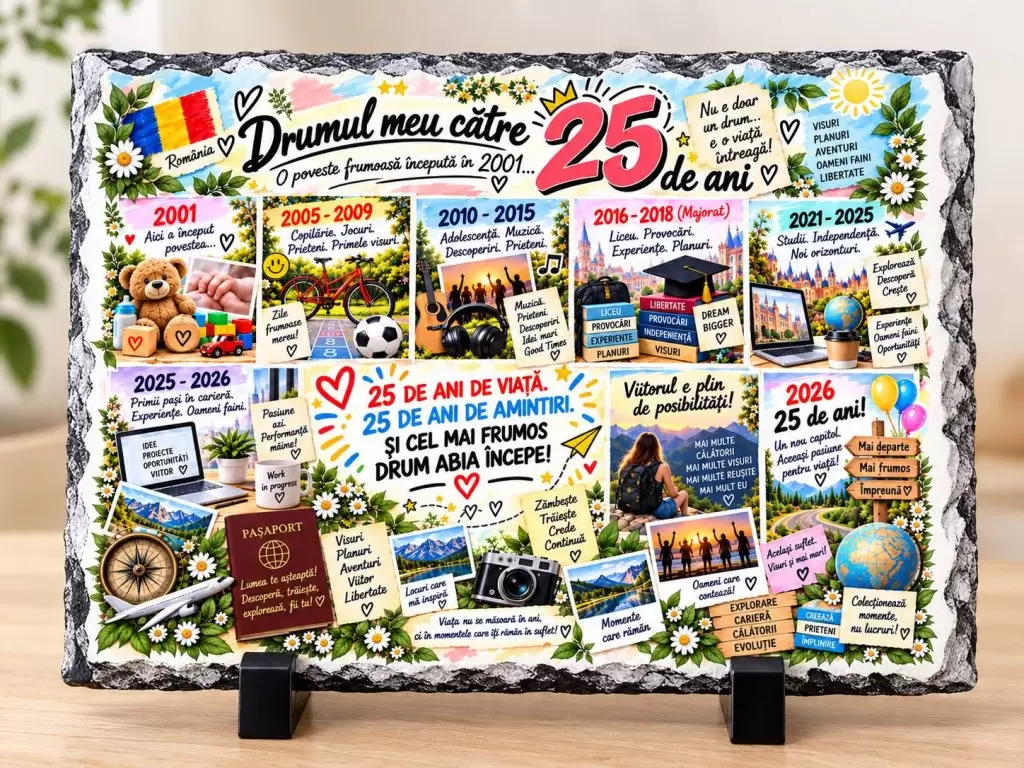 Placă ardezie – Cadou 25 Ani – „Drumul Meu către 25 de Ani”