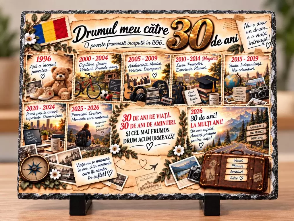 Placă ardezie – Cadou 30 Ani – „Drumul Meu către 30 de Ani”