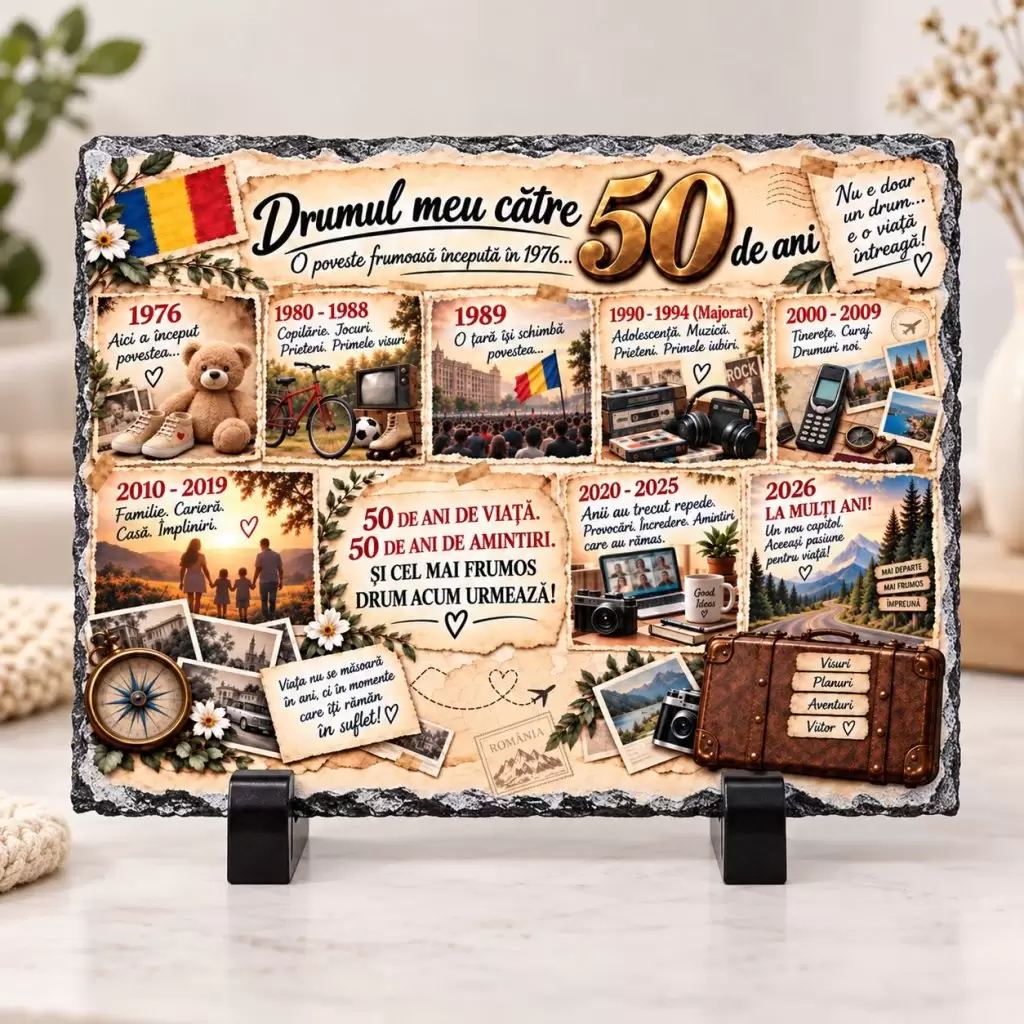Placă ardezie – Cadou 50 Ani – „Drumul Meu către 50 de Ani”