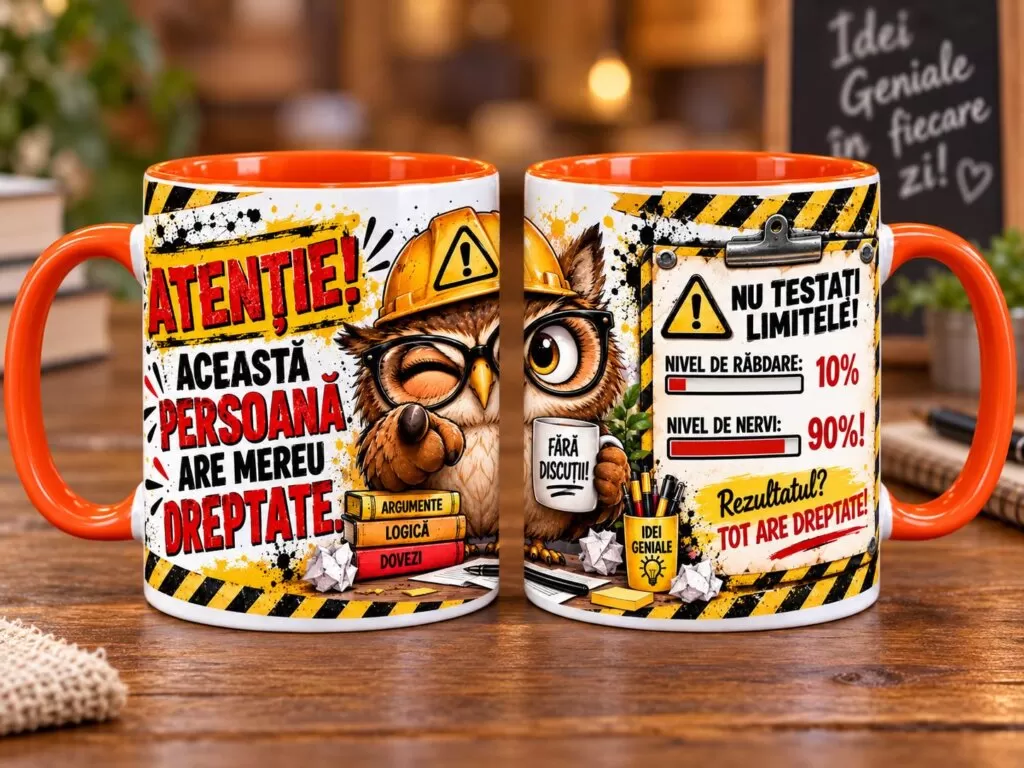 Cană Amuzantă – „Atenție! Această persoană are mereu dreptate”