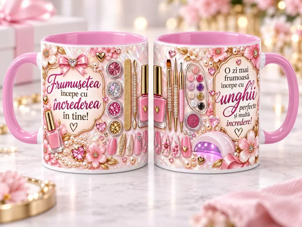 Cană pentru Manichiuristă / Nail Artist – „Frumusețea începe cu încrederea în tine”