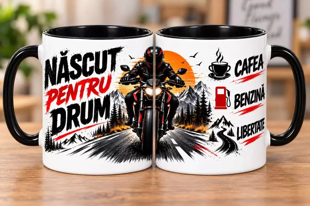 Cană Motociclist „Născut pentru Drum”, Cadou pentru Motociclist