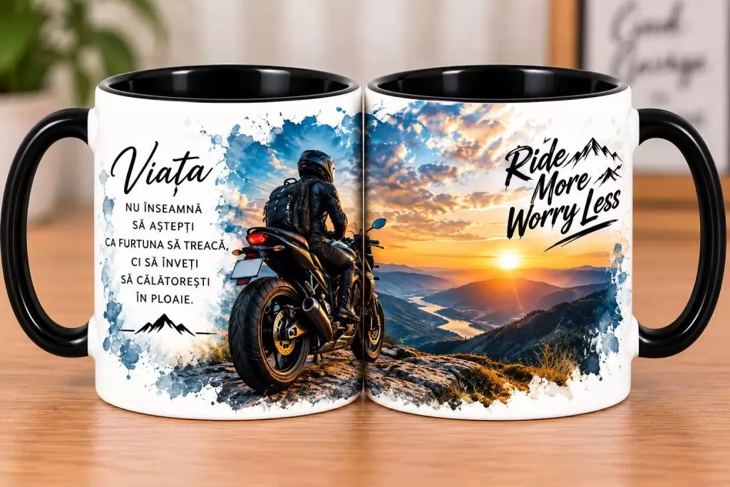 Cană Motociclist „Viața Nu Înseamnă Să Aștepți Furtuna”, Cadou pentru Motociclist