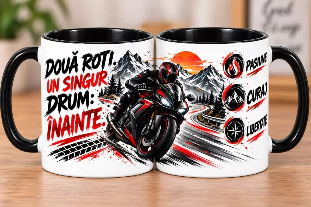 Cană Motociclist „Două Roți, Un Singur Drum: Înainte”, Cadou pentru Motociclist